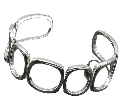 925 Sterling Silver  Vintage Shiny Rounded Square Open Cuff Bracelet  BT8670