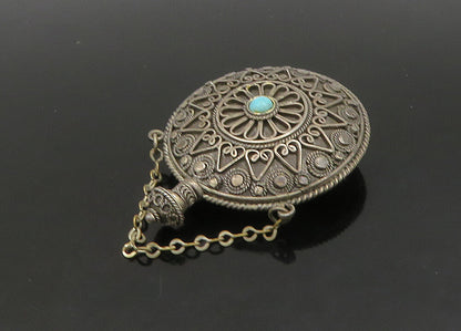 925 Sterling Silver  Vintage Turquoise Ornate Perfume Bottle (OPENS)  TR3197