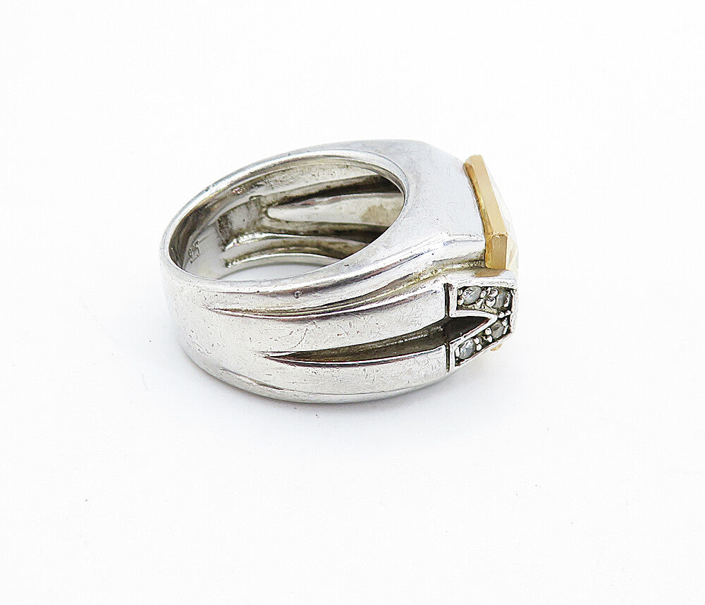 925 Sterling Silver  Peach Colored Topaz Square Cocktail Ring Sz 5.5  RG6233