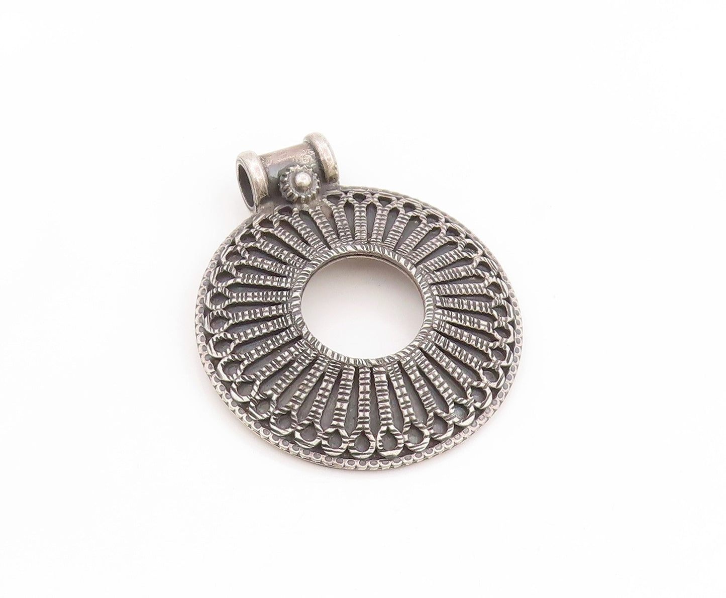 925 Sterling Silver Vintage Pendant Intricate Openwork Mandala Medallion PT25813