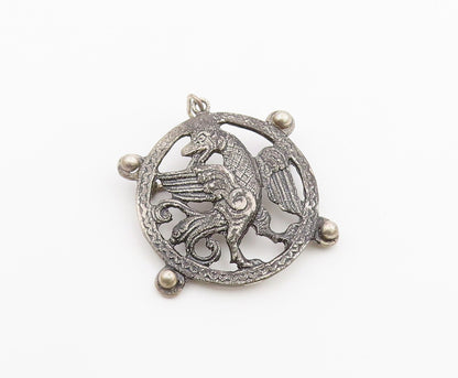 SALAMONE 925 Silver  Vintage Beaded Edge Dragon Cutout Brooch Pin  BP9823