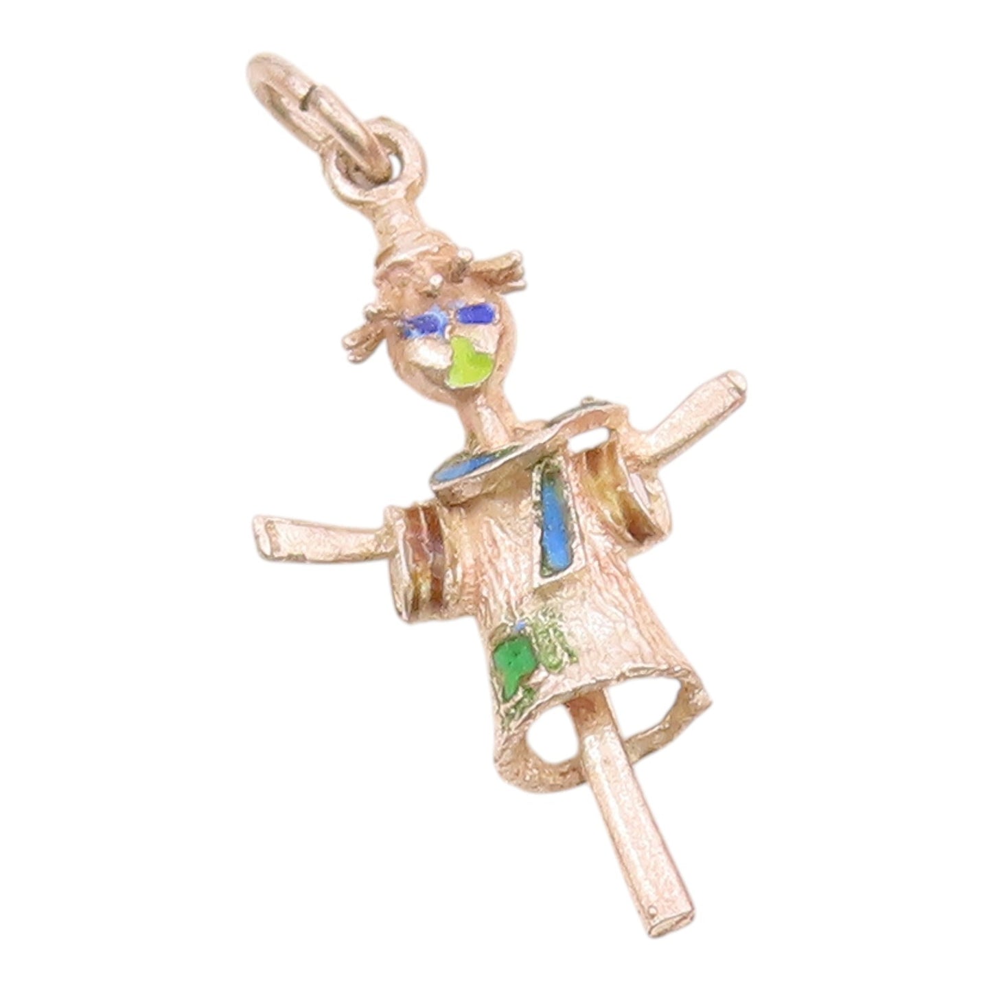 925 Sterling Silver  Vintage Enamel Detail Scarecrow Motif Pendant  PT17059