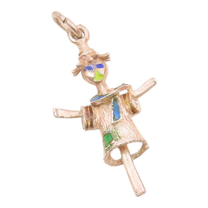 925 Sterling Silver  Vintage Enamel Detail Scarecrow Motif Pendant  PT17059