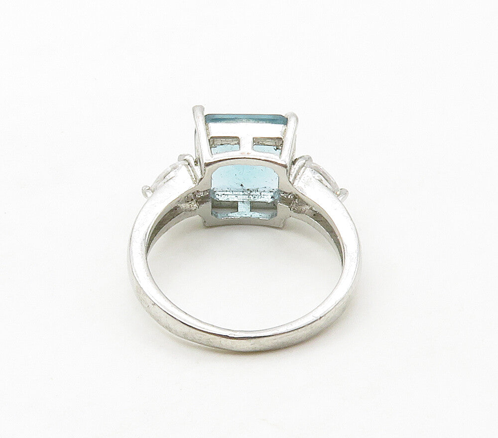 925 Sterling Silver  Blue & White Topaz Shiny Cocktail Ring Sz 8  RG16748