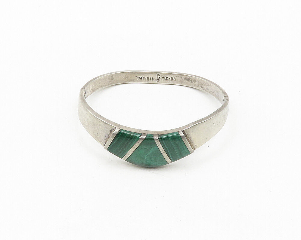 SHEILA MEXICO 925 Silver  Vintage Malachite Shiny Bangle Bracelet  BT7530