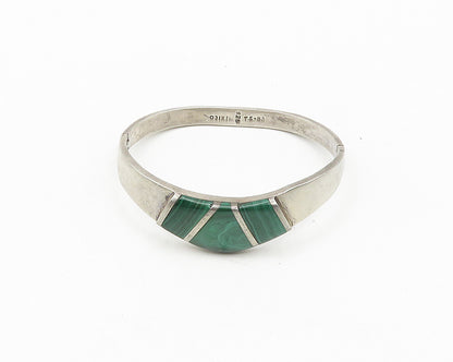 SHEILA MEXICO 925 Silver  Vintage Malachite Shiny Bangle Bracelet  BT7530