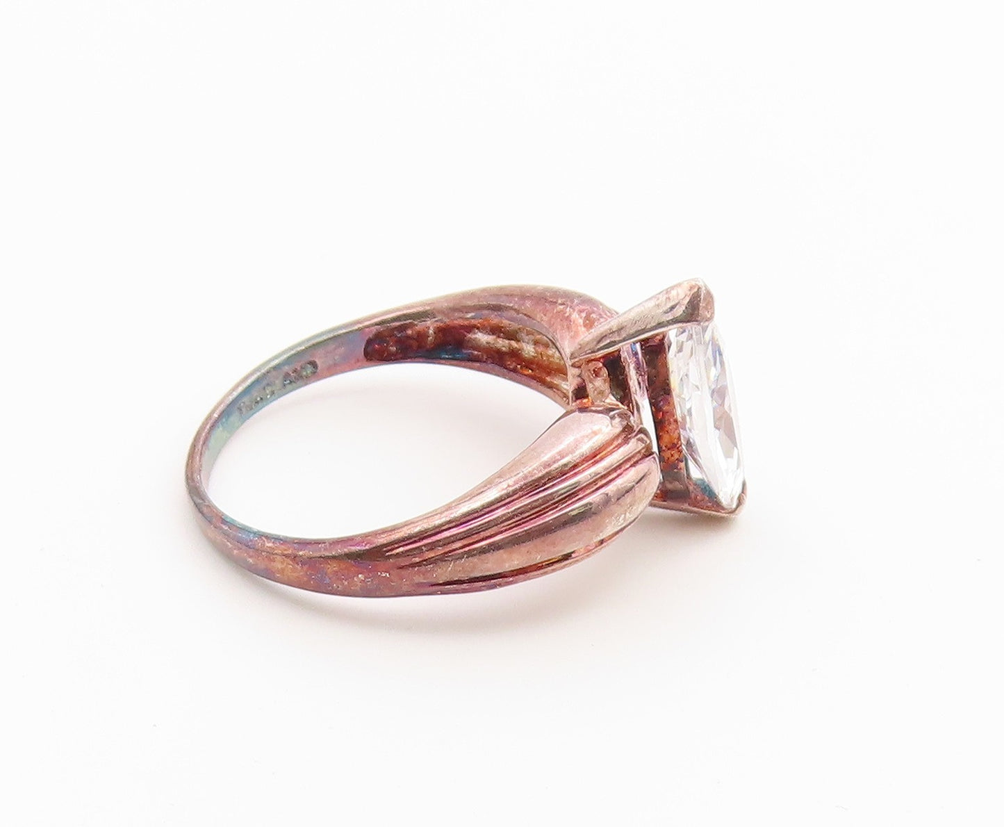 925 Sterling Silver Vintage Ring Marquise Cut CZ Solitaire Band  Sz 7  RG36855