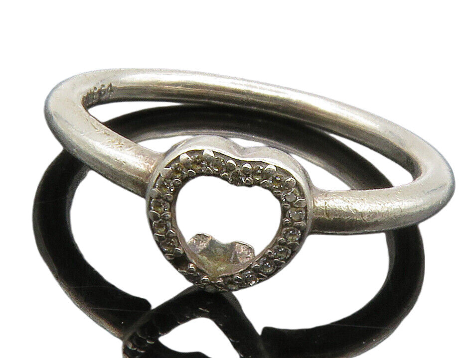 PANDORA 925 Silver  Vintage Topaz Open Love Heart Band Ring Sz 7  RG13227
