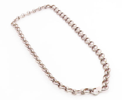925 Sterling Silver Vintage Necklace Interlocking Geometric Circles Link  NE4830