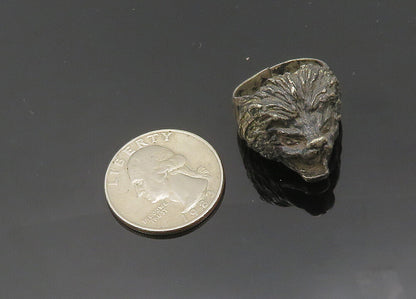 925 Sterling Silver  Vintage Oxidized Lion's Head Band Ring Sz 6.5  RG20219