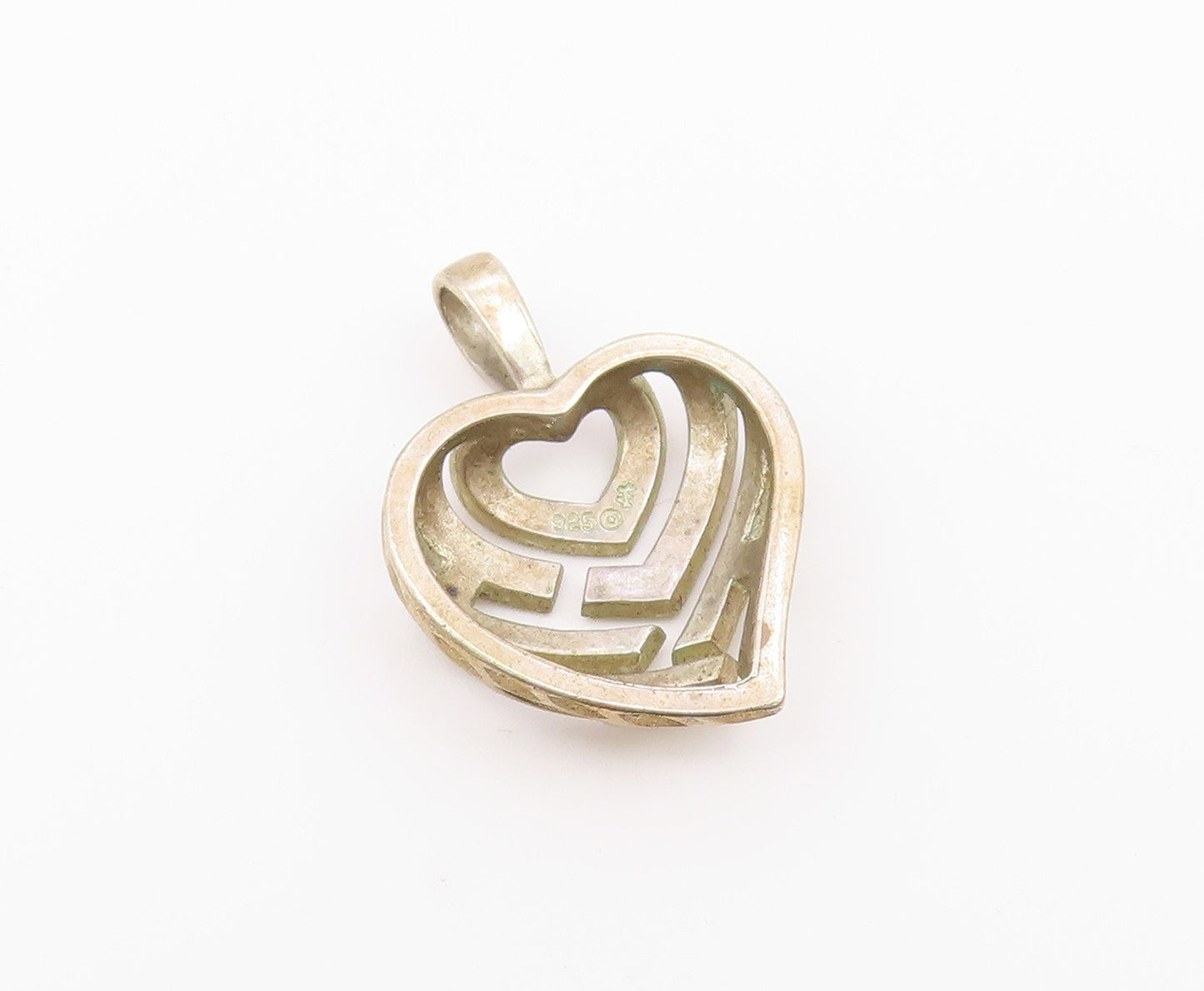 925 Sterling Silver  Vintage Shiny Diamond Cut Love Heart Pendant  PT15804
