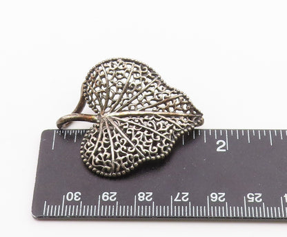 925 Sterling Silver  Vintage Beaded Edge Veined Love Heart Brooch Pin  BP9628