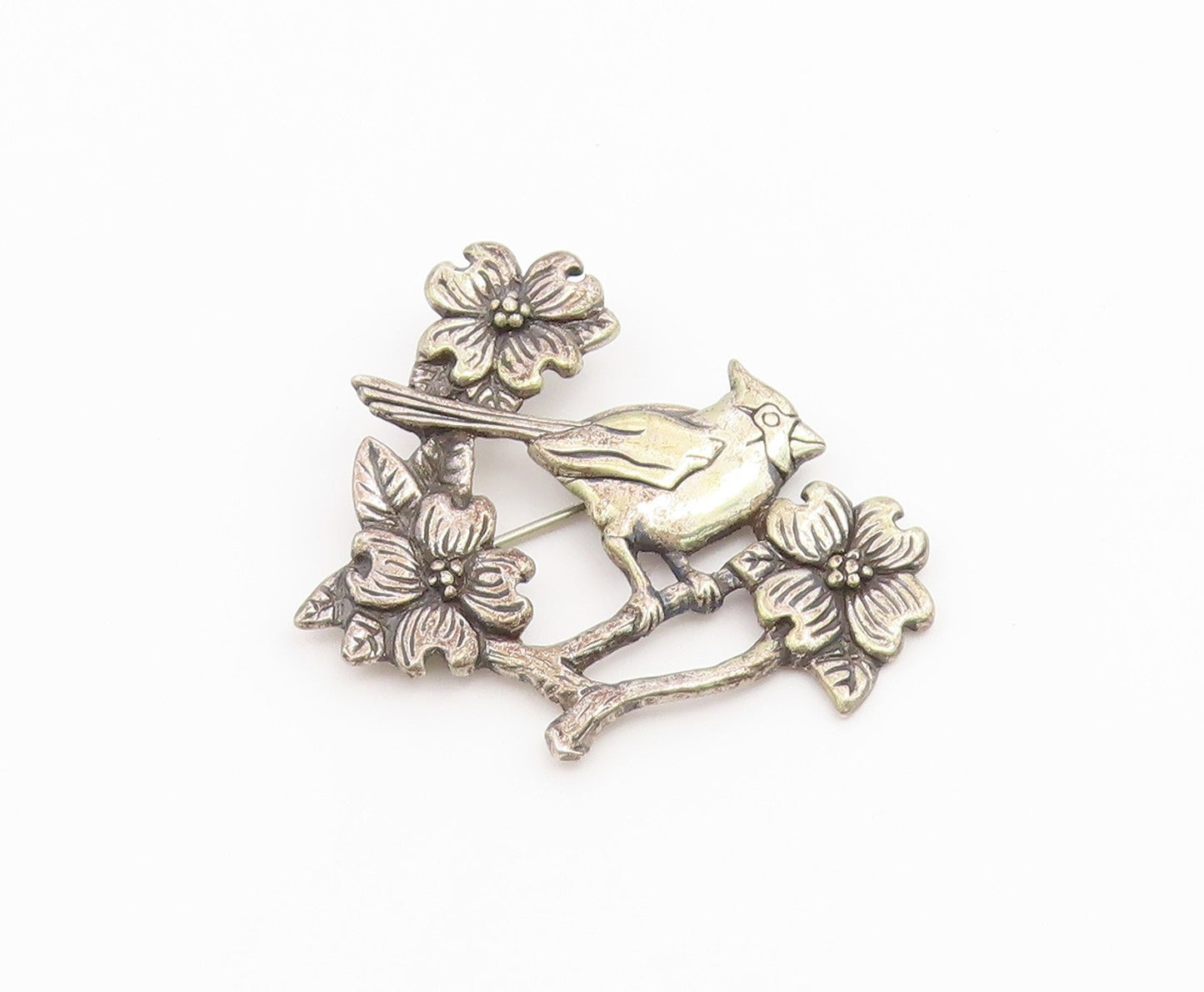 925 Sterling Silver Vintage Brooch Pin HAND & HAMMER Cardinal Bird  BP12657