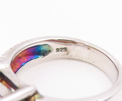 925 Sterling Silver Vintage Ring Square Cut CZ Ribbed Band  Sz 7.5  RG35630