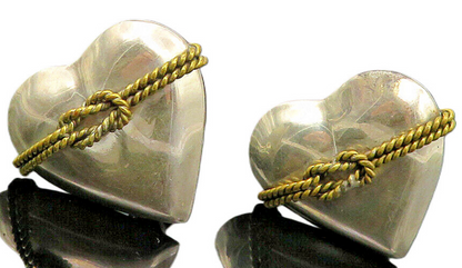 MEXICO 925 Silver  Vintage Rope Twist Love Heart Non Pierce Earrings  EG5644