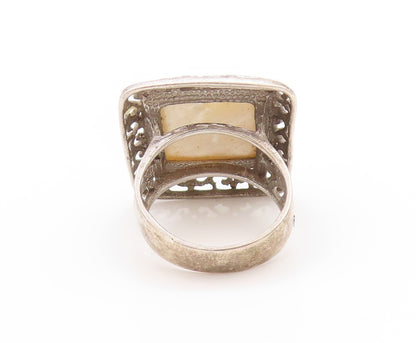 925 Sterling Silver Vintage Ring Amorphas Square Mother Of Pearls  Sz 7  RG32795