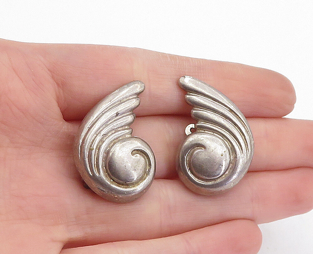 925 Sterling Silver  Vintage Fluted Wing Design Non Pierce Earrings  EG2141