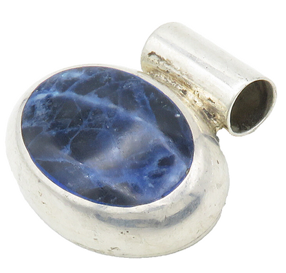MEXICO 925 Sterling Silver  Vintage Inlaid Sodalite Dome Slide Pendant PT11878