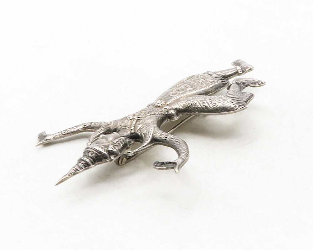 SIAM 925 Sterling Silver  Vintage Dark Tone Etched Dancer Brooch Pin  BP4794