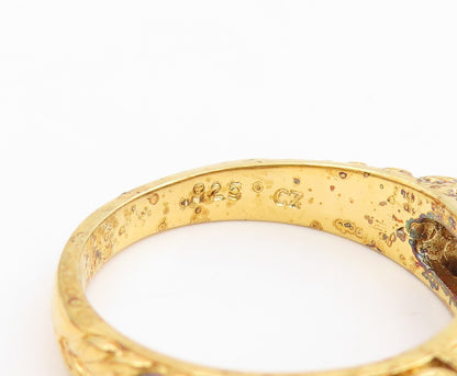 925 Sterling Silver Vintage Ring Gold Plated CZ Statement Band  Sz 8  RG35823