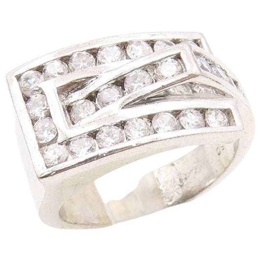 925 Sterling Silver Vintage Ring Classic CZ Geometric Wide Band  Sz 12  RG36929