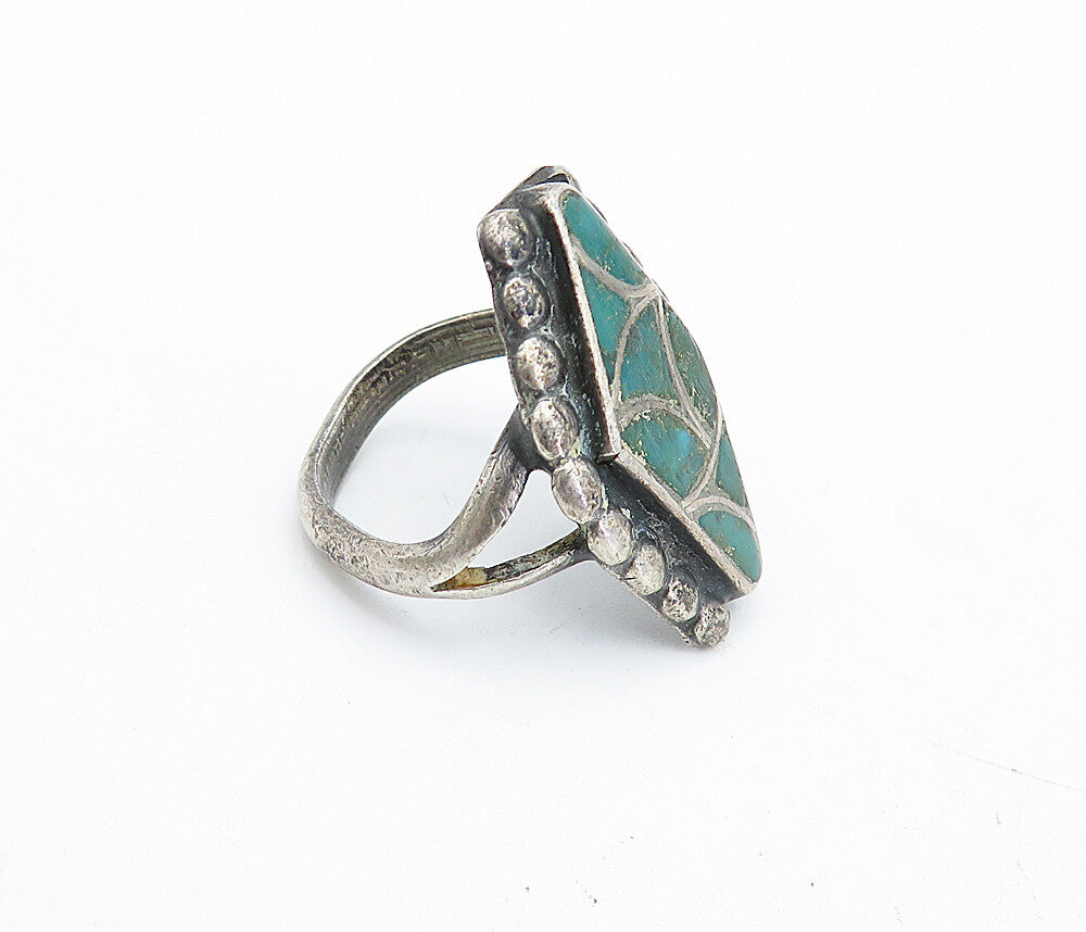 NAVAJO 925 Sterling Silver  Vintage Antique Turquoise Band Ring Sz 5.5  RG4666