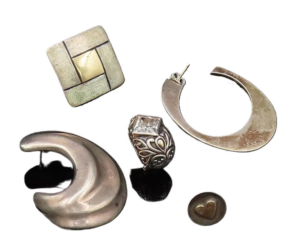 14K GOLD & 925 Silver  Vintage Two Tone Multi Singles Lot Earrings  EG11988