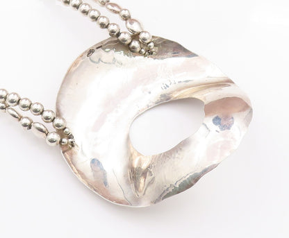 925 Sterling Silver Vintage Necklace Designer Beaded Chain Large Doughnut NE4279