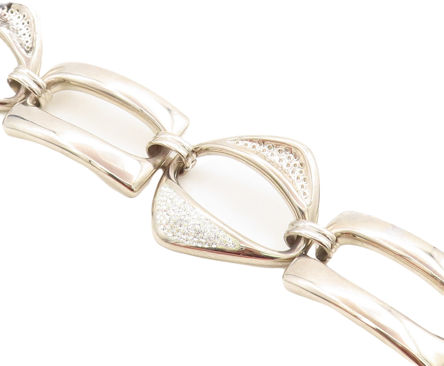 925 Sterling Silver  Vintage Crystal Encrusted Large Chain Bracelet  BT1797