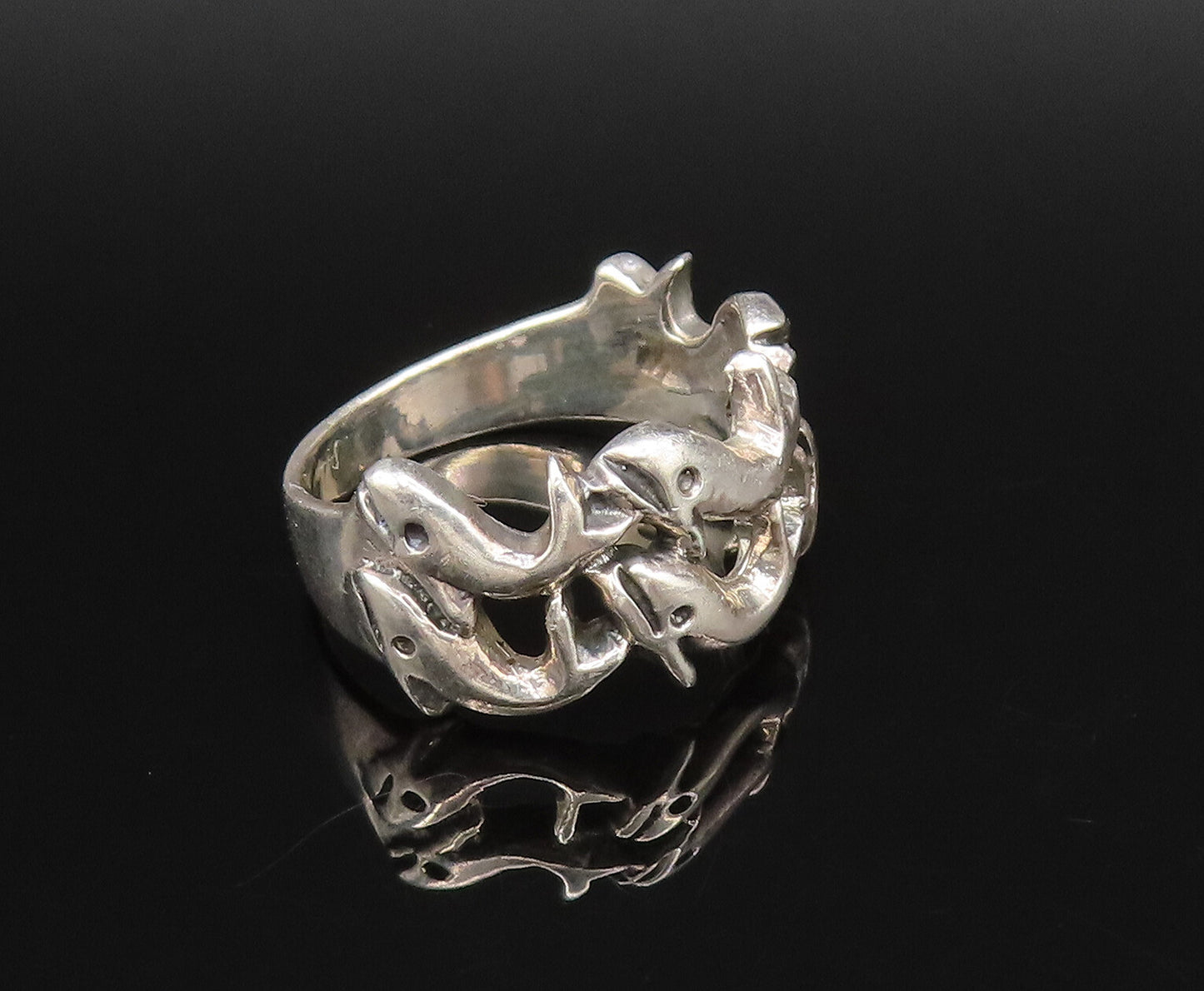 925 Sterling Silver  Vintage Double Row Whale Cutout Band Ring Sz 4.5  RG25775