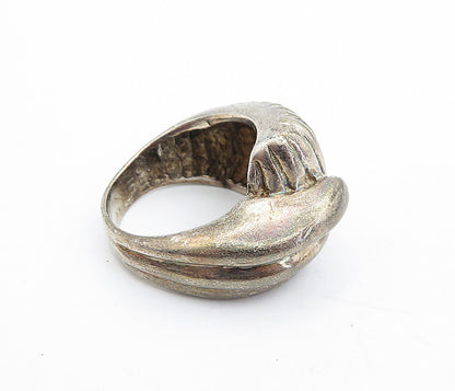 925 Sterling Silver  Vintage Modernist Dark Tone Large Band Ring Sz 10  RG5447