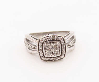 925 Sterling Silver Vintage Ring Real Diamonds Statement Band  Sz 4  RG36310
