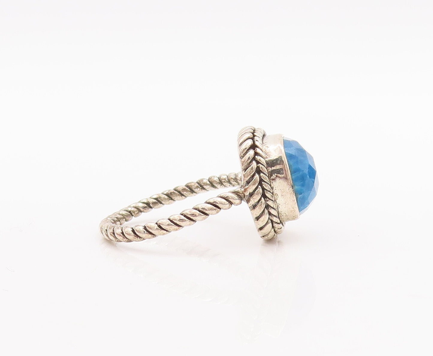 925 Sterling Silver Vintage Ring Square Turquoise Twisted Rope  Sz 8  RG29291
