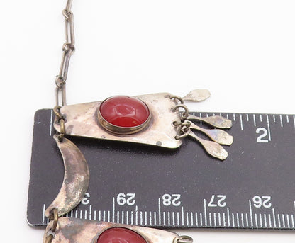 925 Sterling Silver Vintage Necklace ISRAEL Dangling Carnelian Fringe  NE4903