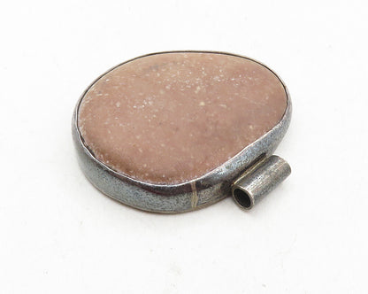 925 Sterling Silver  Vintage Minimalist Jasper Dark Tone Slide Pendant  PT7414