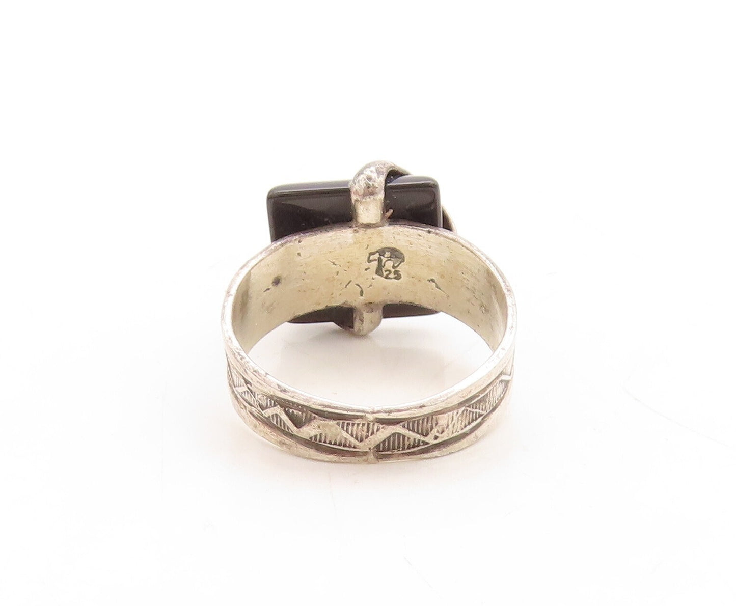 925 Sterling Silver Vintage Ring NAVAJO Designer Square Onyx  Sz 10  RG31465