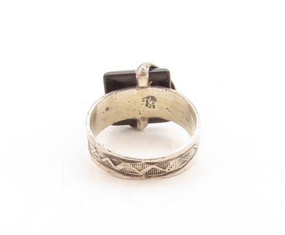 925 Sterling Silver Vintage Ring NAVAJO Designer Square Onyx  Sz 10  RG31465