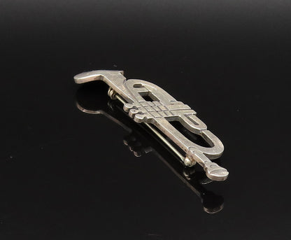MEXICO 925 Silver  Vintage Engraved Trumpet Instrument Brooch Pin  BP9815