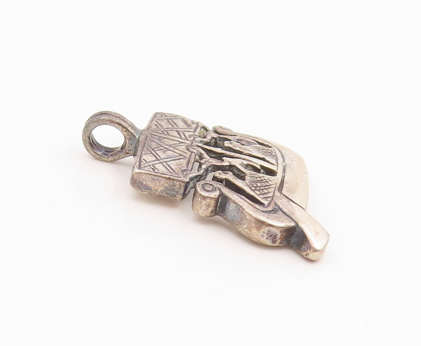 925 Sterling Silver Vintage Pendant Classic Etched Viking Ship Charm  PT26138
