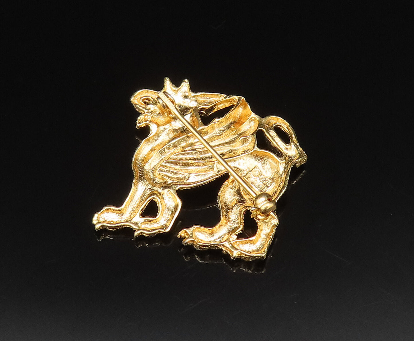 925 Sterling Silver  Vintage Carved Gold Plated Dragon Brooch Pin  BP9553