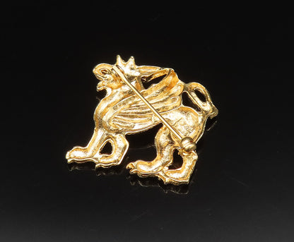 925 Sterling Silver  Vintage Carved Gold Plated Dragon Brooch Pin  BP9553