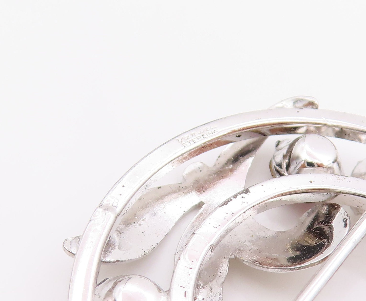 925 Sterling Silver Vintage Brooch Pin VAN DELL CZ Circular Wreath  BP12177