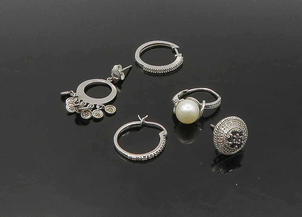 925 Silver   Vintage Genuine Diamonds & Pearl Lot Single Earrings  EG11284