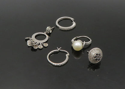925 Silver   Vintage Genuine Diamonds & Pearl Lot Single Earrings  EG11284
