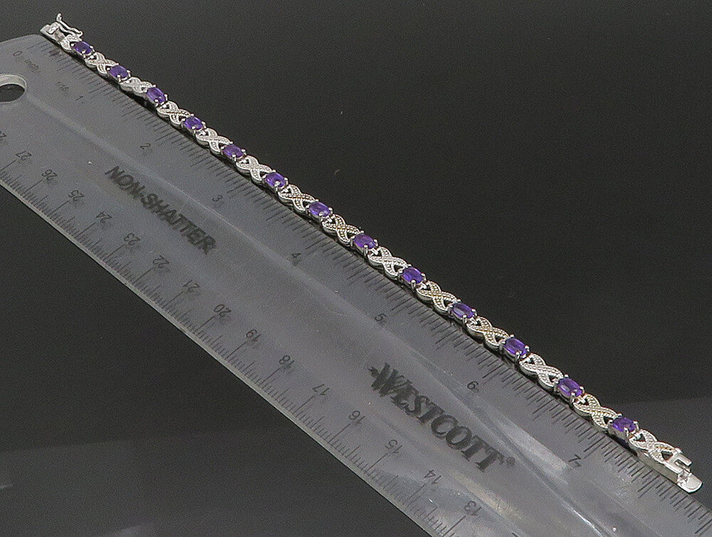 925 Sterling Silver  Faceted Amethyst  XO Tennis Bracelet  BT1092