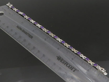 925 Sterling Silver  Faceted Amethyst  XO Tennis Bracelet  BT1092