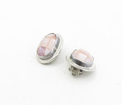 MEXICO 925 Sterling Silver Vintage Mother Of Pearl Non Pierce Earrings EG4303