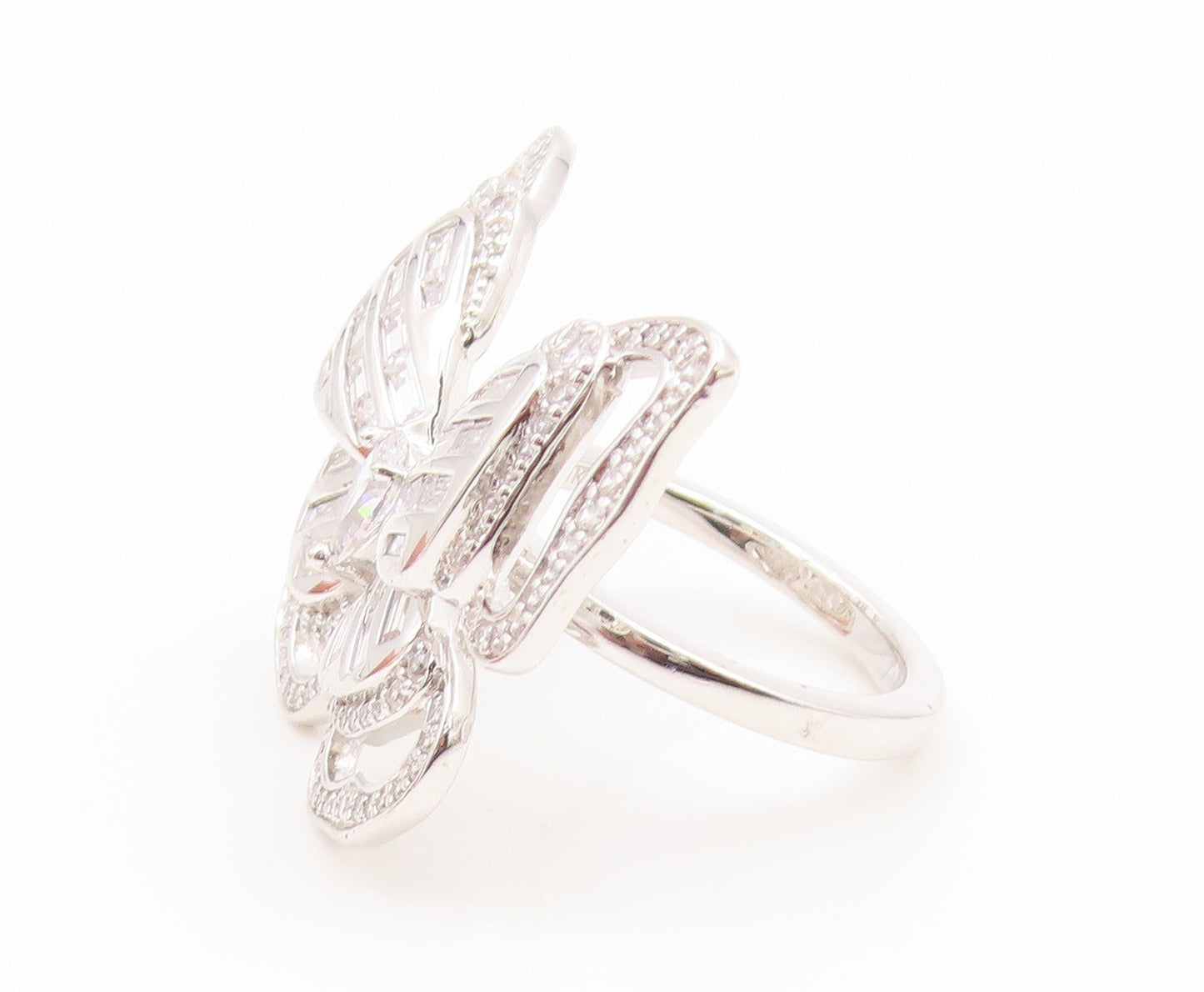 925 Sterling Silver Vintage Ring Multi Shape CZ Elegant Butterfly  Sz 7  RG35231