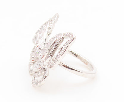 925 Sterling Silver Vintage Ring Multi Shape CZ Elegant Butterfly  Sz 7  RG35231