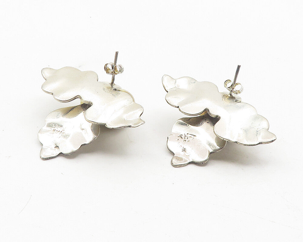 MEXICO 925 Sterling Silver  Vintage 2 Tone Floral Leaf Drop Earrings  EG6123